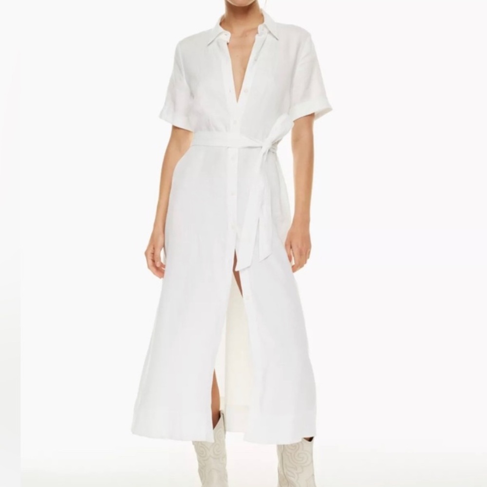 Aritzia Wilfred White Linen Shirt Dress